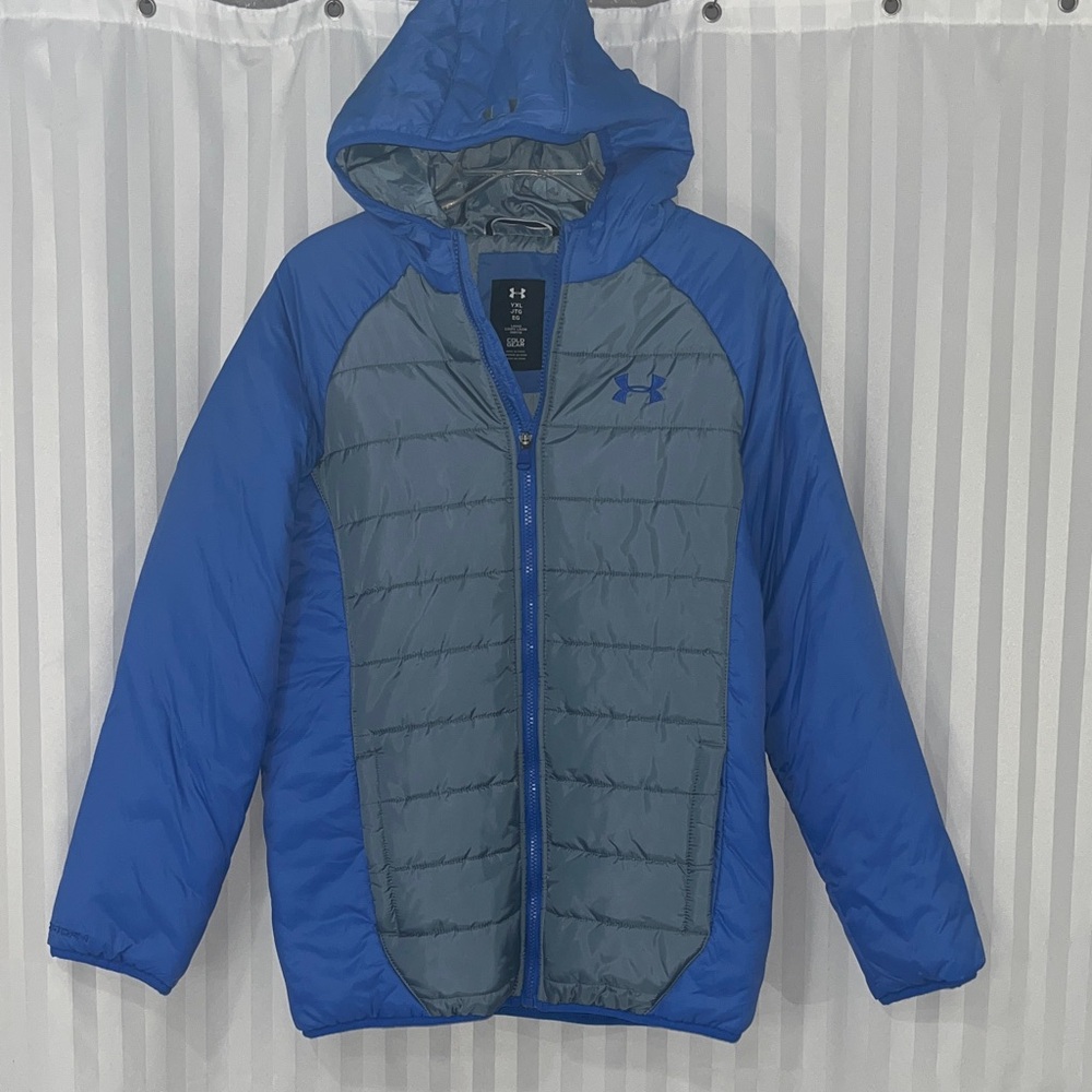 Under Armour Cold Gear Storm Blue & Gray Hooded Kids Puffer Jacket NWOT